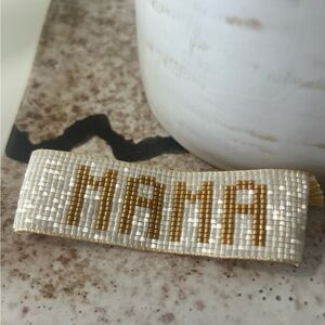 White and gold beaded adjustable MAMA bracelet